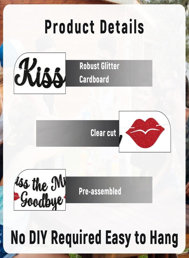Ramciyo Kiss The Miss Goodbye Banner - Miss to Mrs Bachelorette Hen Party Decorations Bridal Shower Engagement Party Valentines Galentines Decorations Black Glitter - Image 3